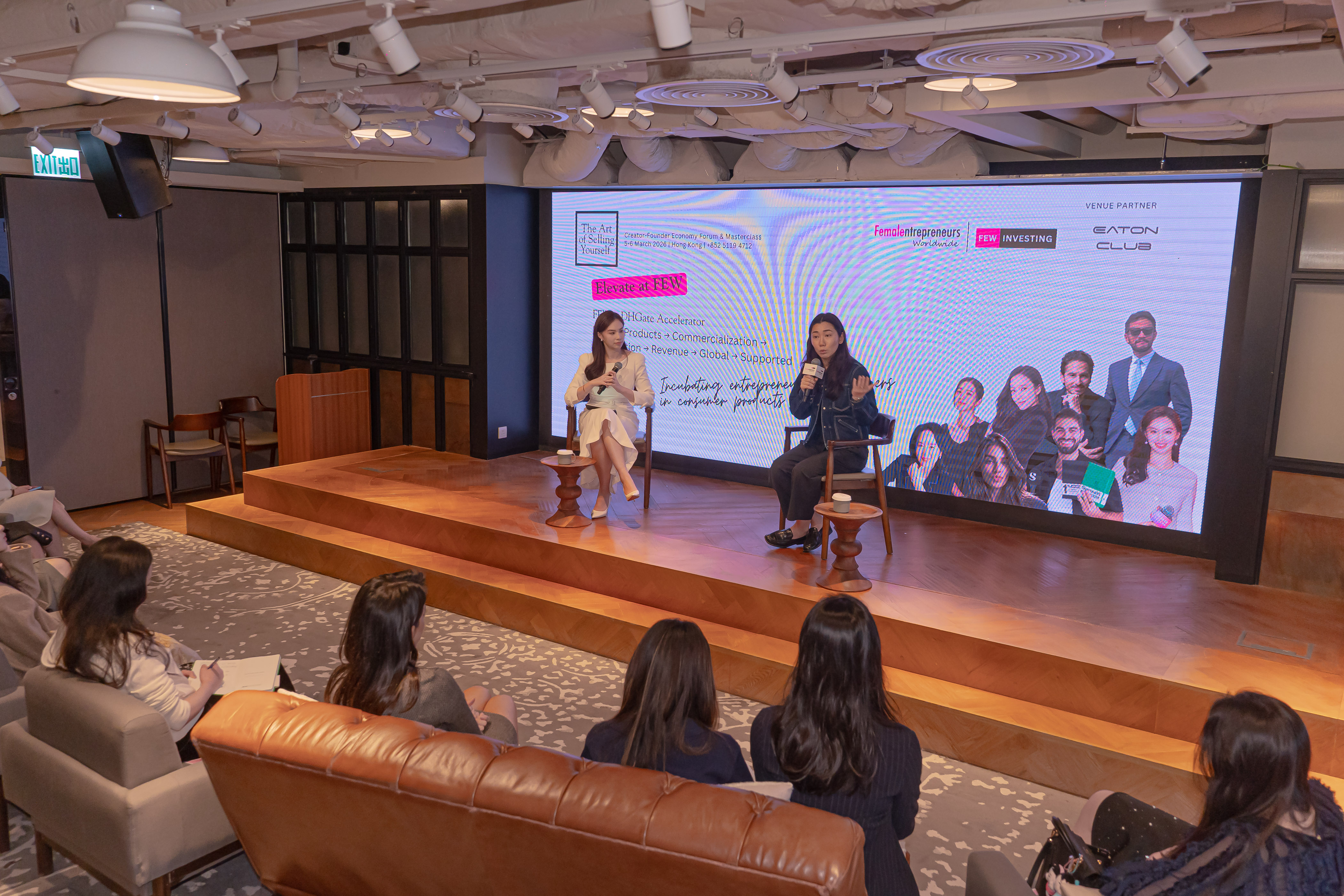 Michelle Lo Horton speaking on stage at Female Entrepreneur Worldwide in Hong Kong